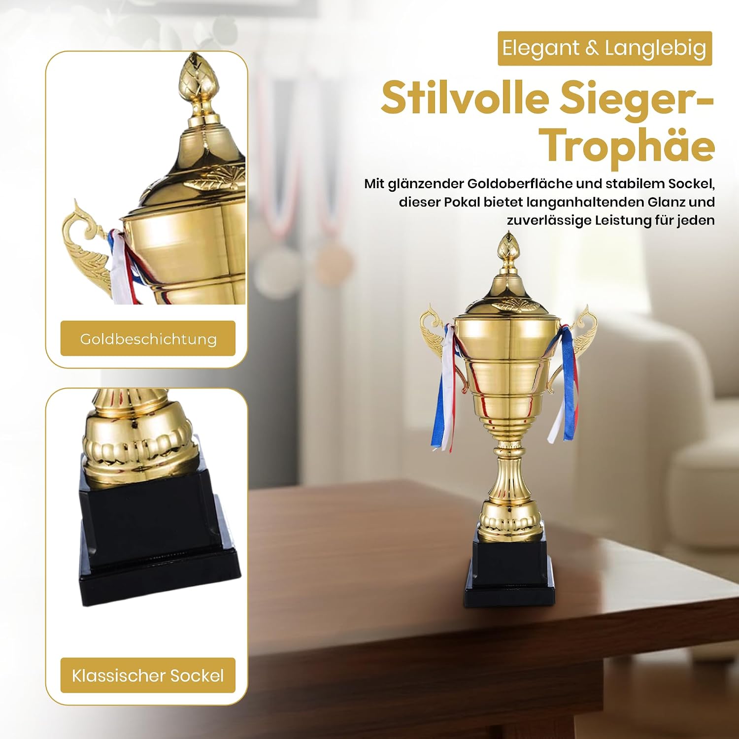 Siegerpokal mit Deckel 36 cm – Goldene Trophäe für Turniere