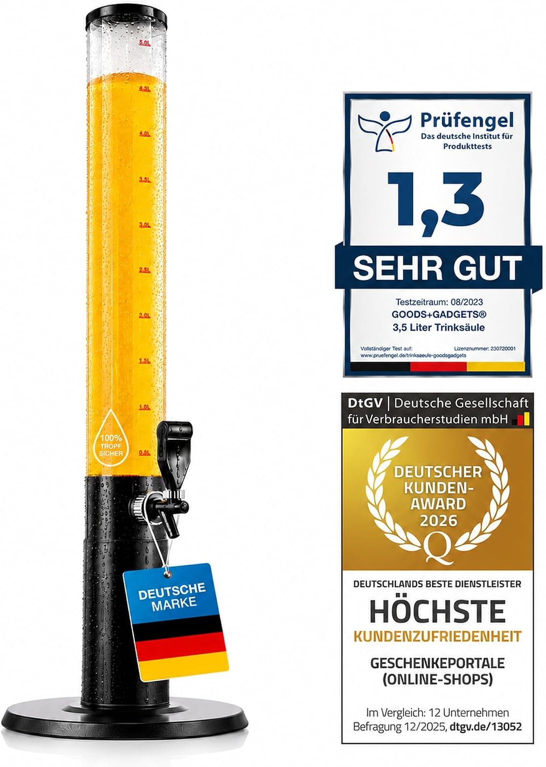 Biersäule 3,5L – Party-Getränkespender mit Zapfhahn – Biertower