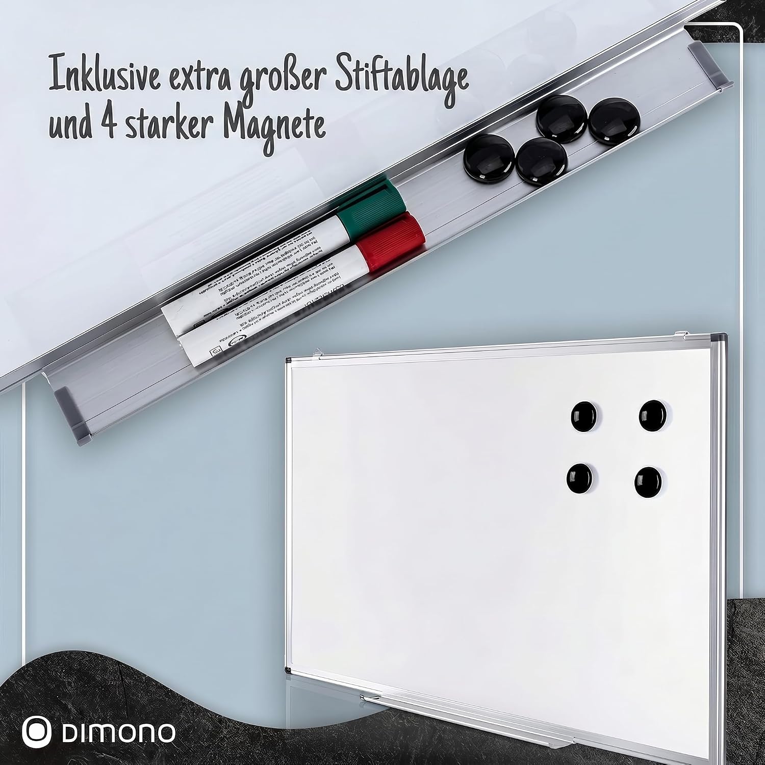 Magnetisches Whiteboard 90x60 cm mit Alurahmen & Ablage