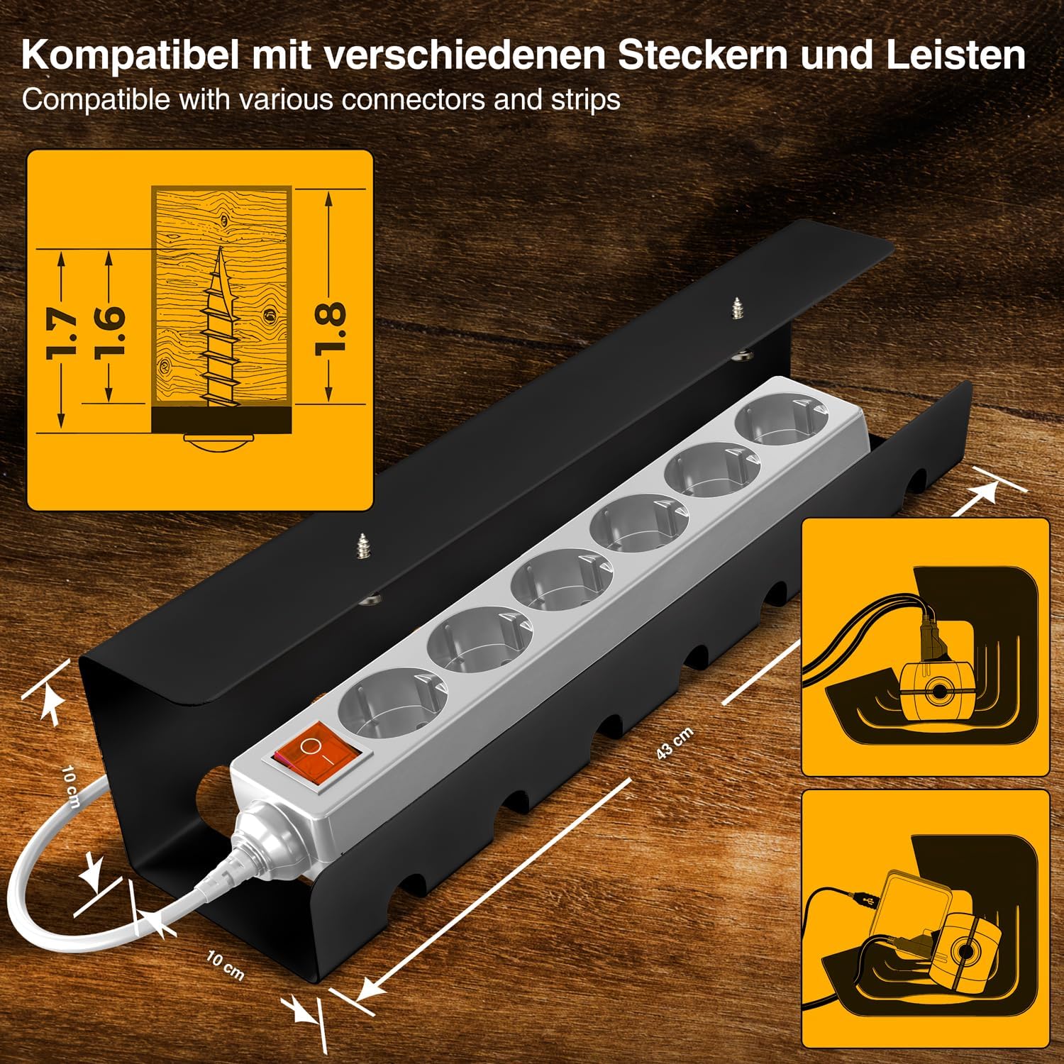 Kabelkanal Schreibtisch 2er Set - Kabelmanagement Ordnungssystem