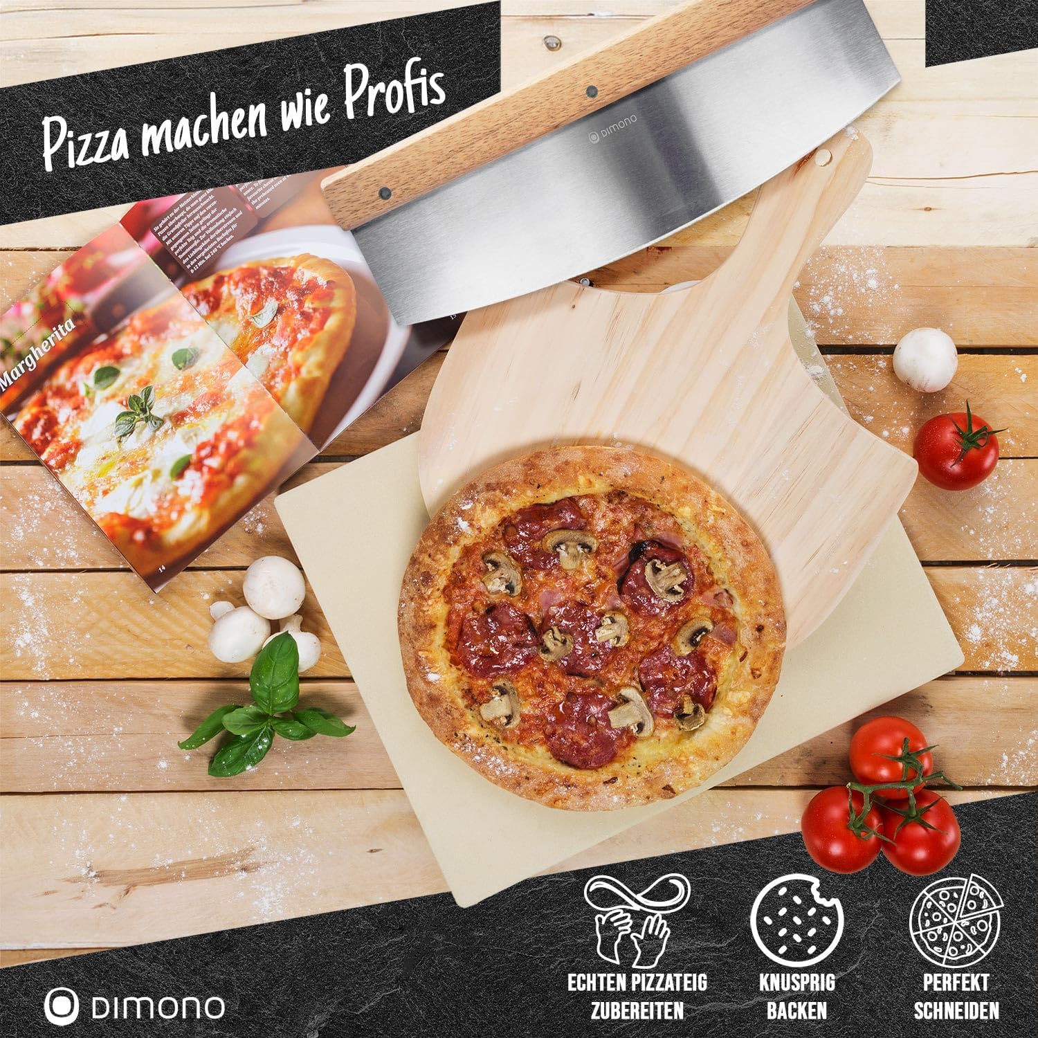 Pizzastein Set 38x30 cm aus Cordierit inkl. Pizzaschieber
