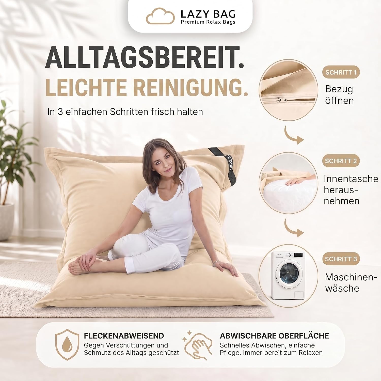 LazyBag XXL Sitzsack 180x140 cm aus Baumwolle – 400L Komfort