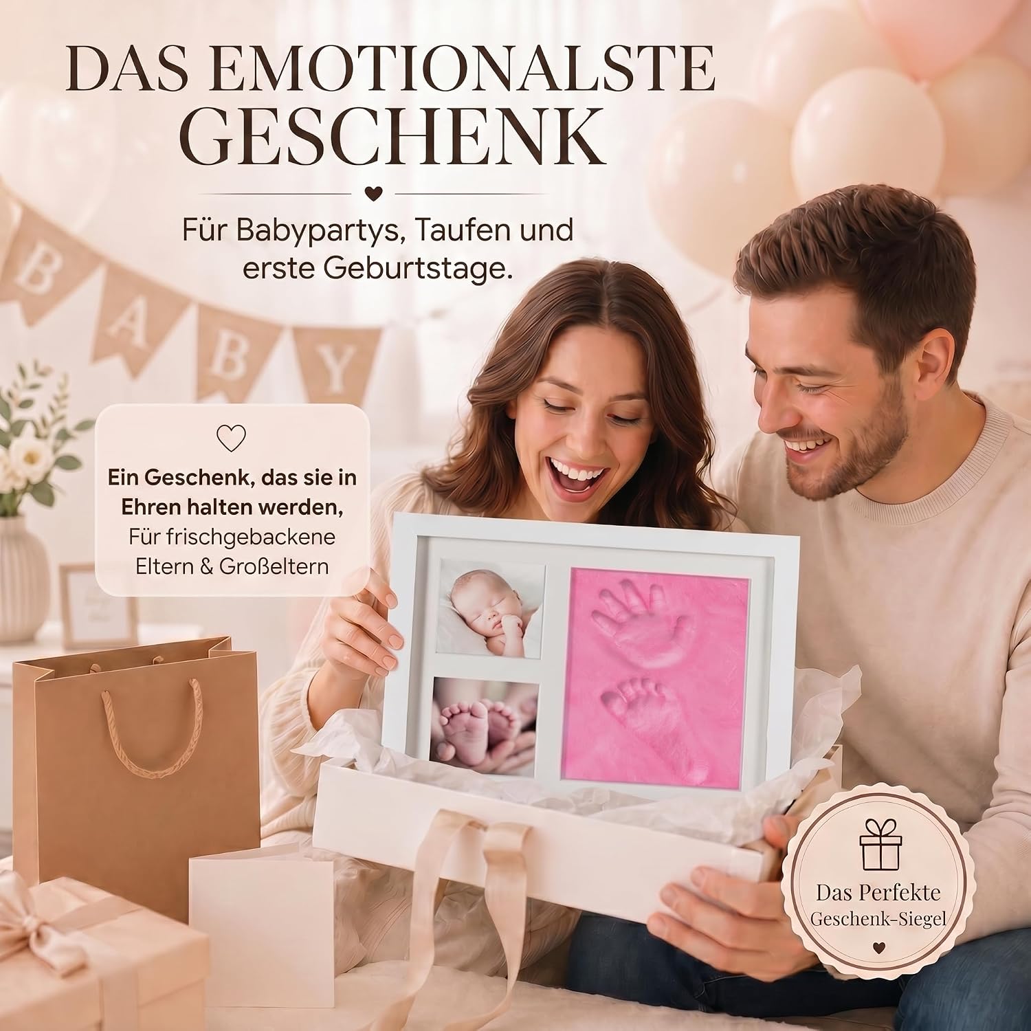 Baby Handabdruck-Set & Bilderrahmen zur Geburt & Taufe