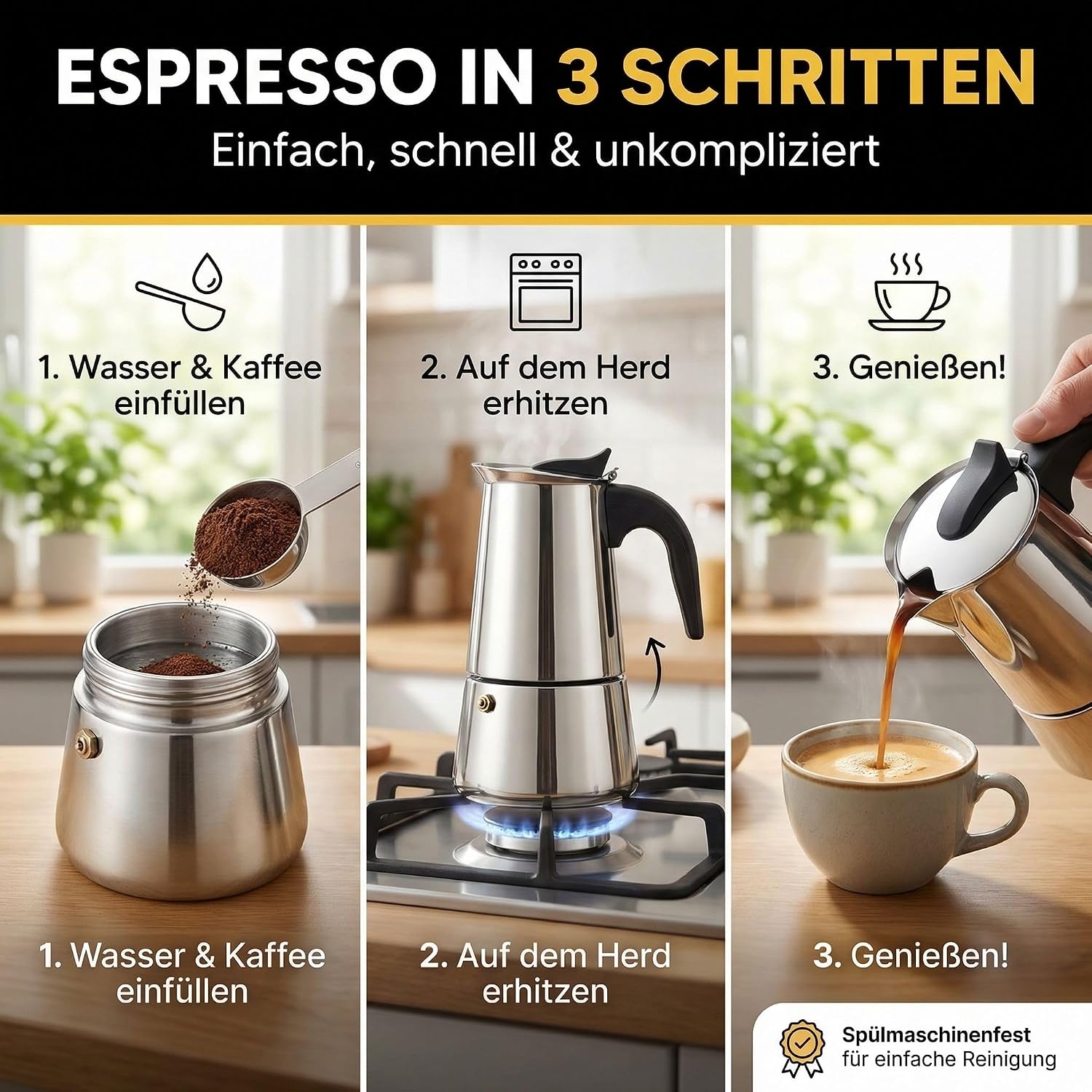 Coffee Fox Espressokocher Edelstahl – 4 Tassen Induktionskanne