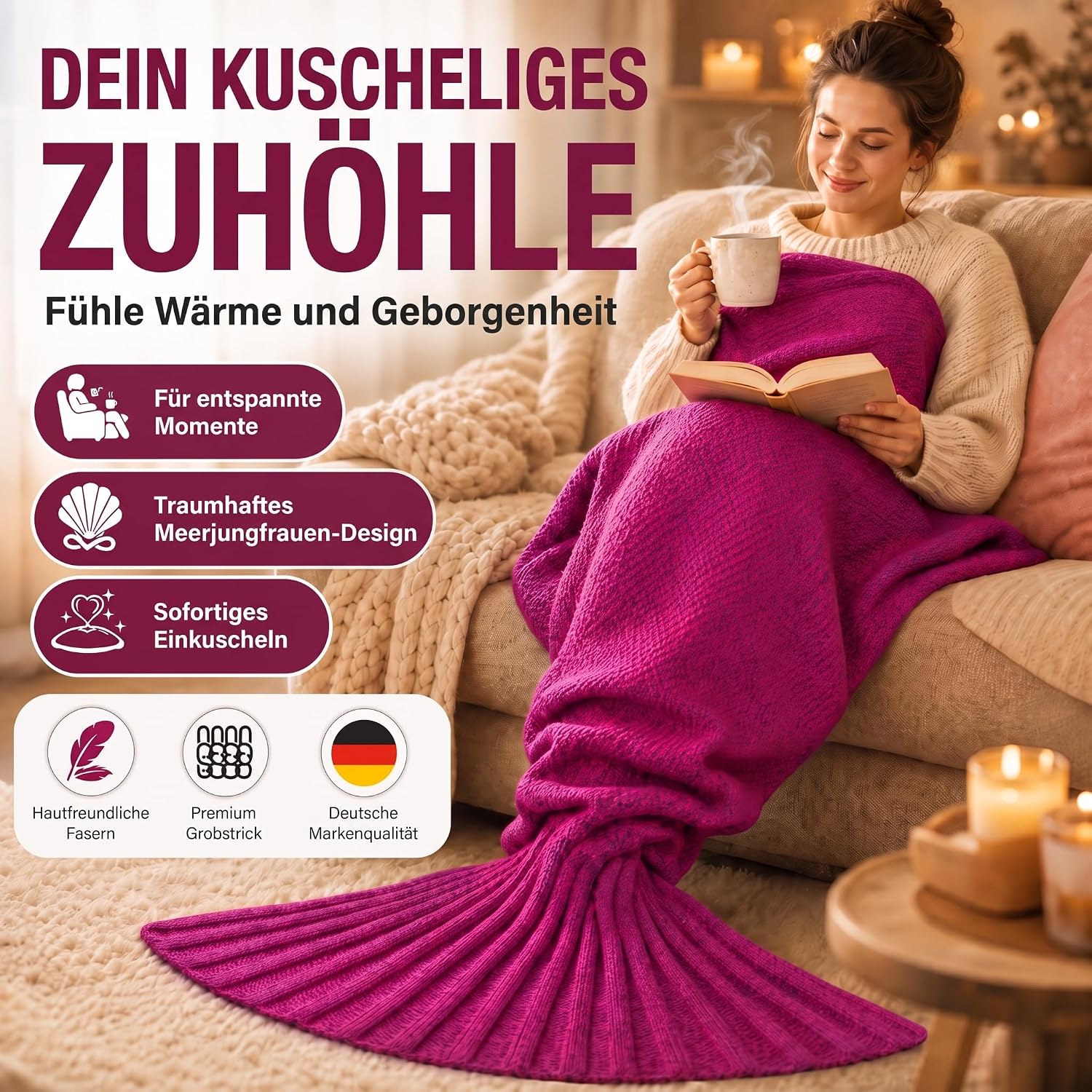 Feluna Meerjungfrau Kuscheldecke – 180x85 cm – Weiche Strickdecke