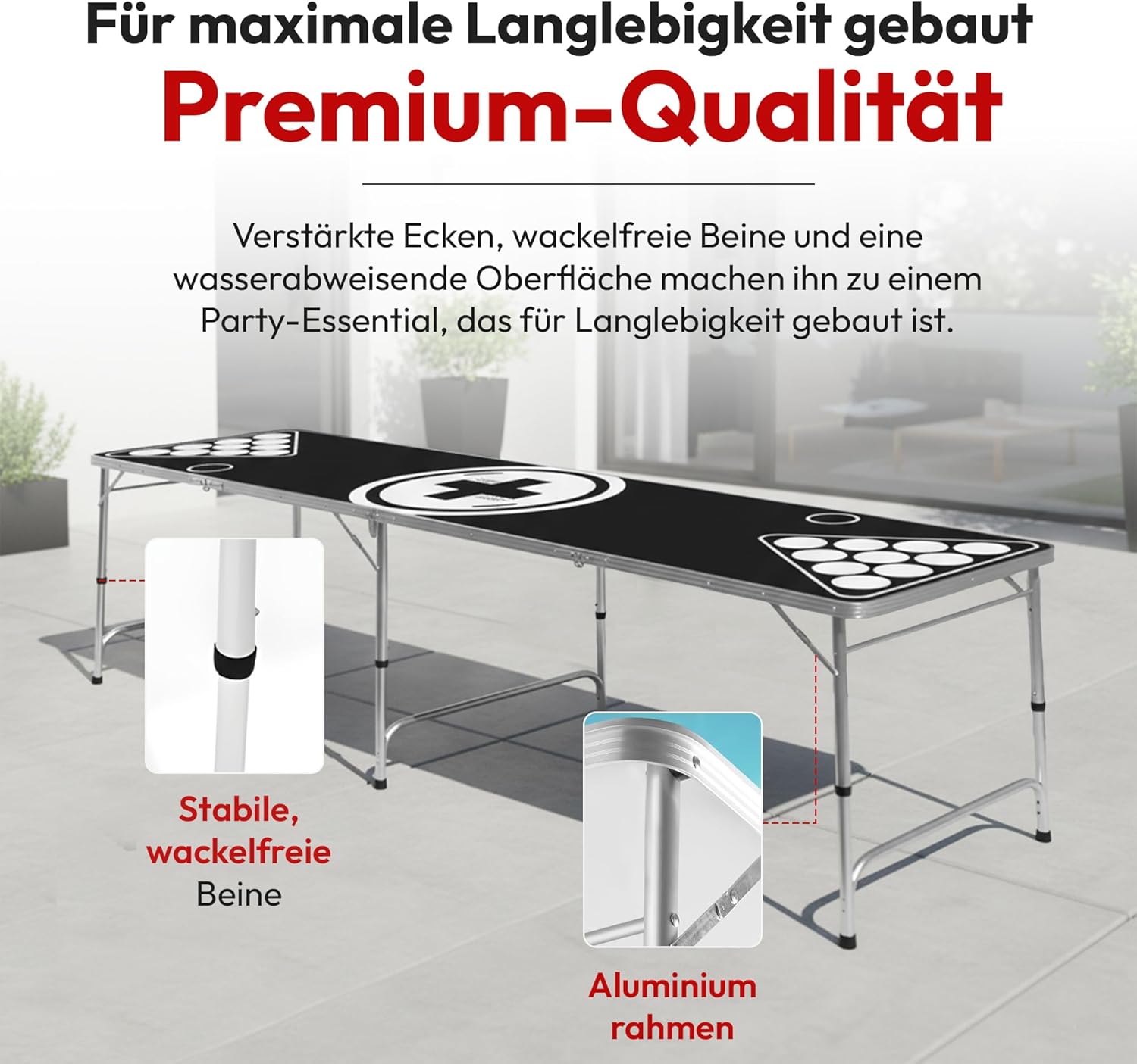 Klappbarer Beer Pong Tisch - Höhenverstellbar & Wasserabweisend