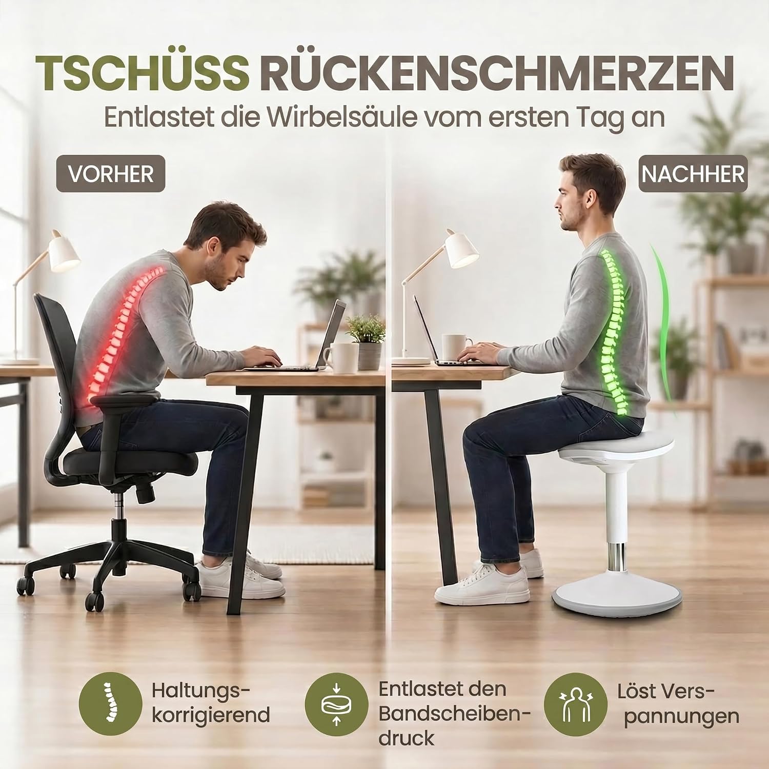 Ergonomischer Stehhocker 35-45cm - Höhenverstellbare Stehhilfe