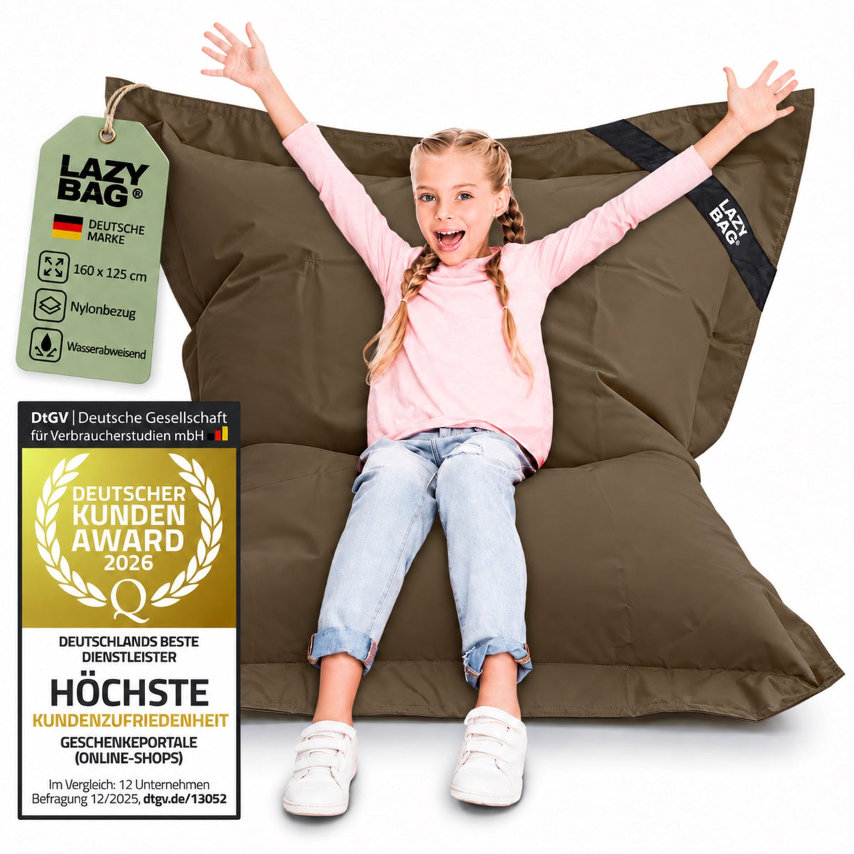 LazyBag Outdoor Sitzsack Junior – Wasserfestes Sitzkissen für Kinder #Farbe_Braun