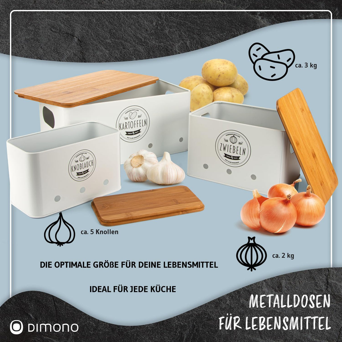 Vorratsdosen 3er Set – Robuste Metall-Aufbewahrungsboxen für Gemüse
