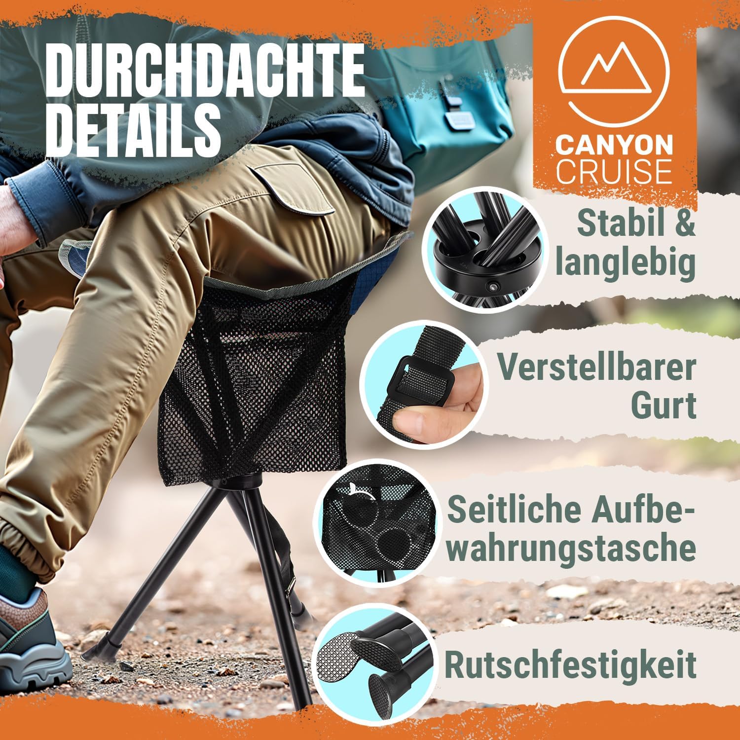 Camping-Hocker – Klappbarer Dreibeinhocker für Festivals & Outdoor