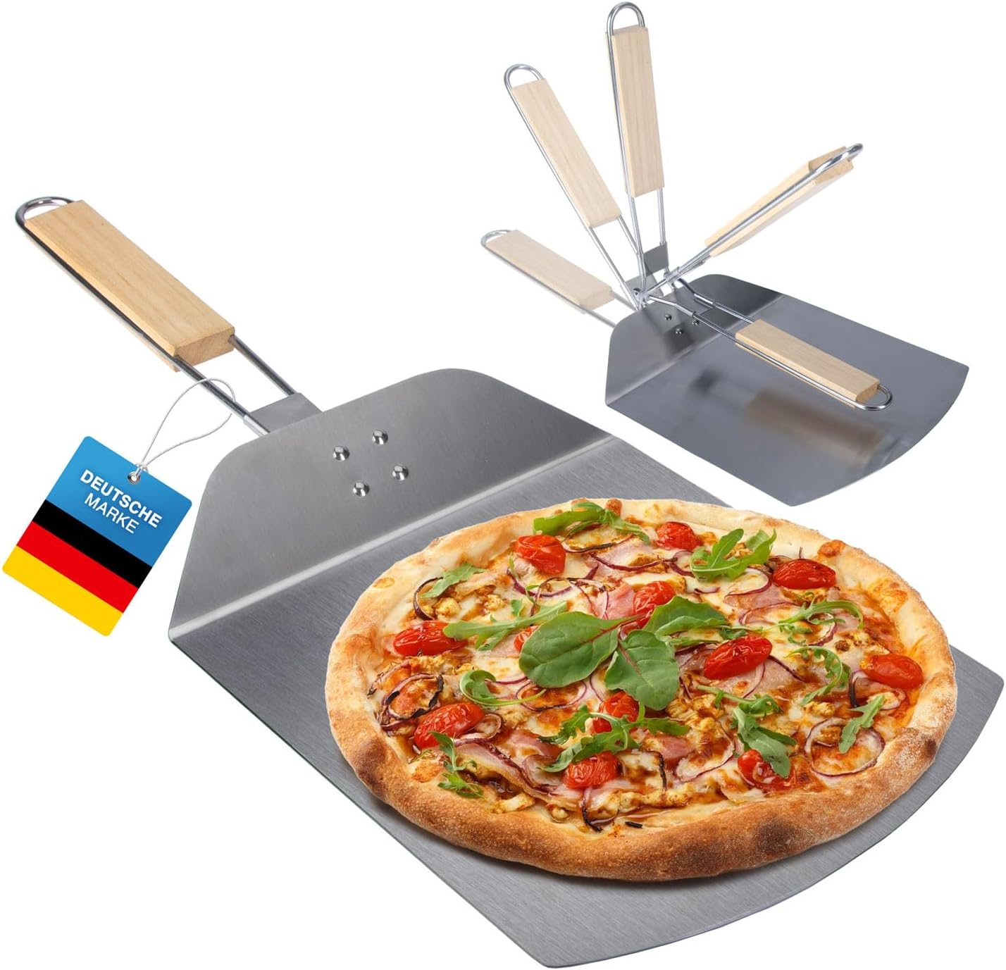 Klappbare Pizzaschaufel mit Holzgriff & Aluminium-Schaufel