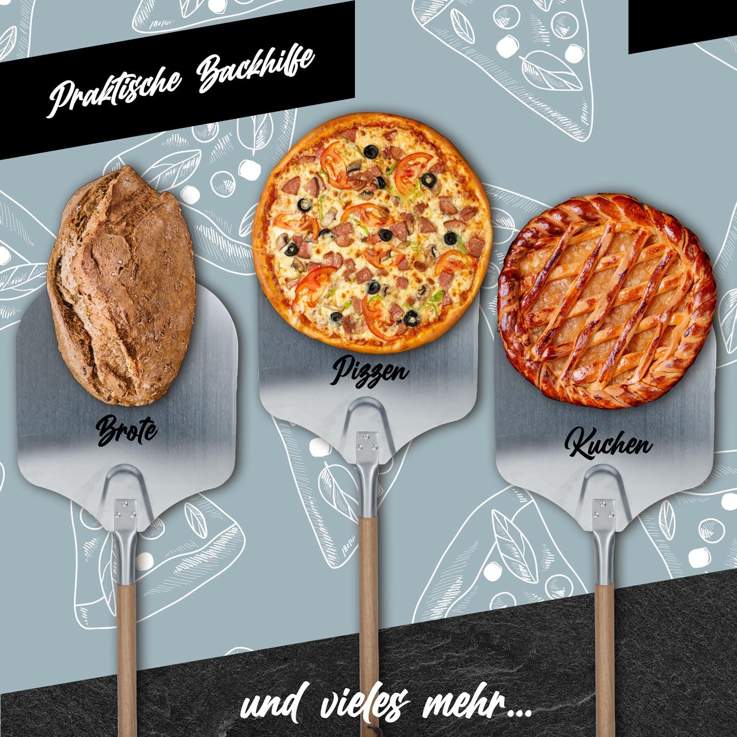 Klappbare Pizzaschaufel mit Holzgriff & Aluminium-Schaufel
