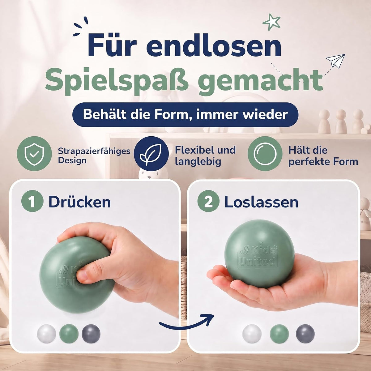 Bällebad-Bälle Grün/Grau/Weiß #Farbe_Grün/Grau/Weiß