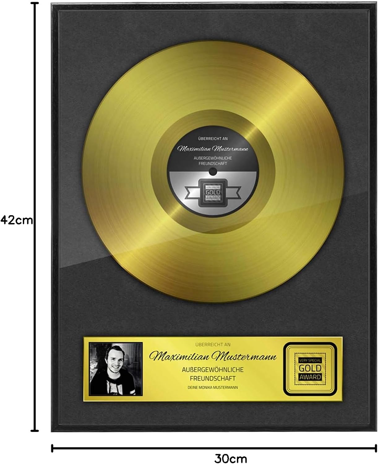 Goldene Schallplatte personalisiert mit Holz-Rahmen - Musik-Geschenk