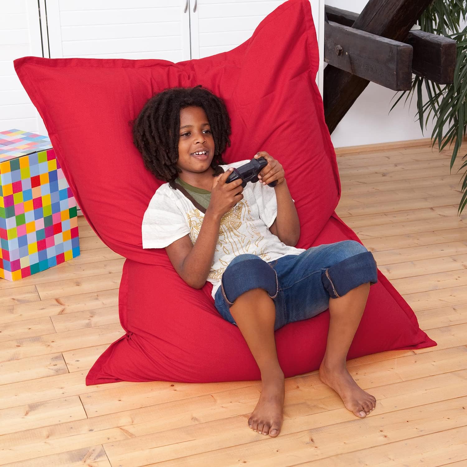SMOOTHY Sitzsack Junior - XXL Kindersitzkissen Baumwolle - Feuer-Rot