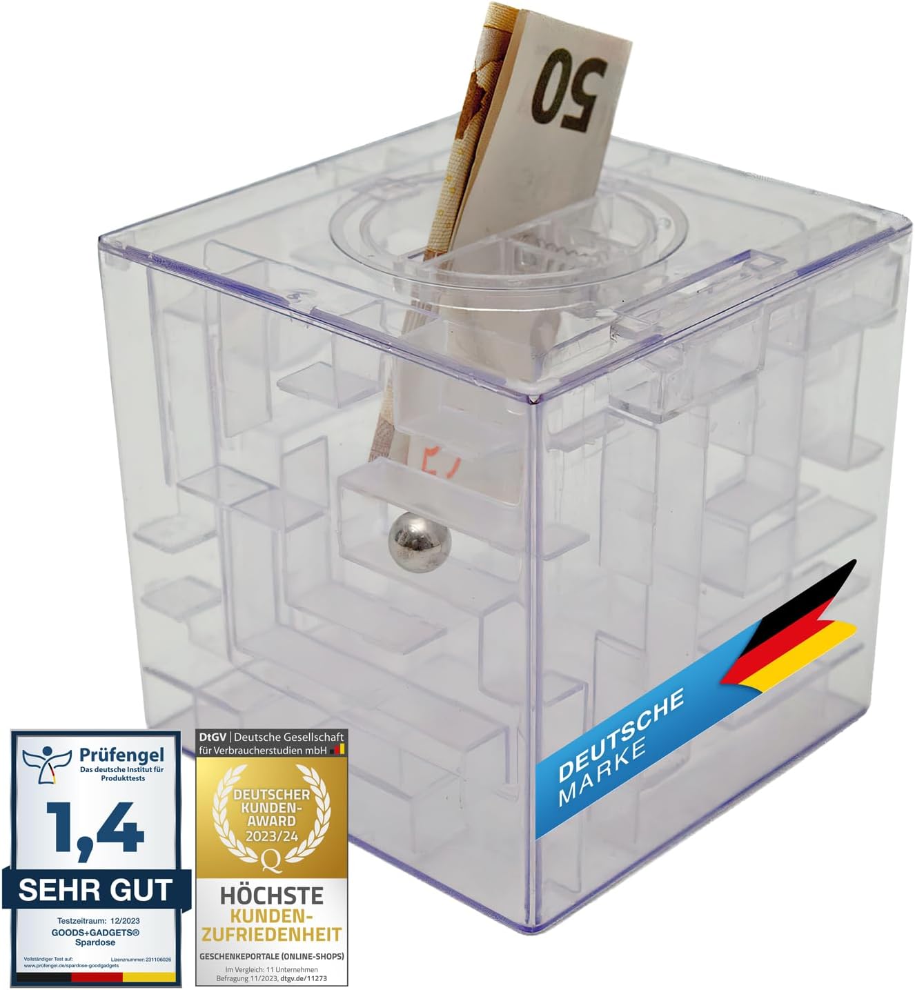 3D Spardose mit Kugel-Labyrinth - Geldgeschenk-Puzzle für Knobelfans