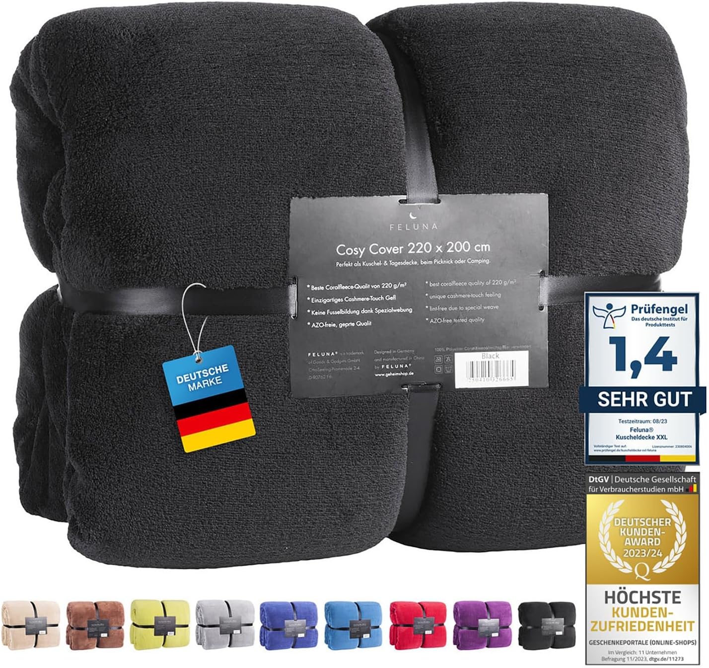 Feluna XXL Kuscheldecke 220x200 cm – Kuschelweiche Wohndecke Grau