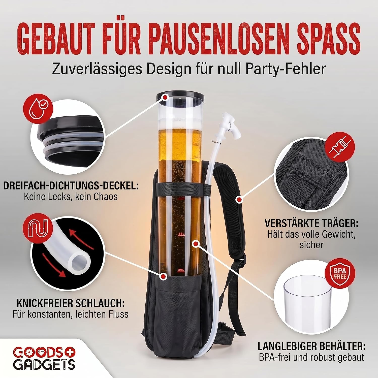 Bier-Rucksack mit Zapfsystem - 3 Liter Getränke-Rucksack für Partys
