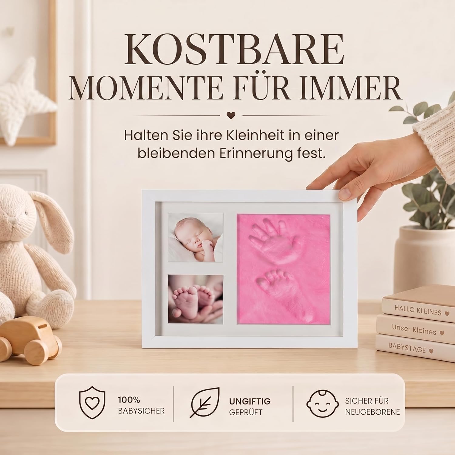 Baby Handabdruck-Set & Bilderrahmen zur Geburt & Taufe