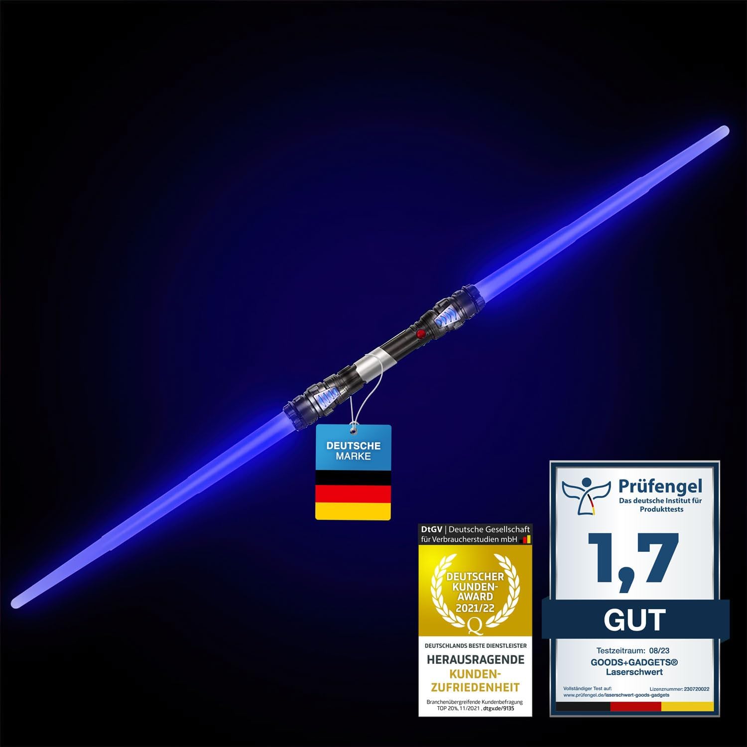 XXL Doppel-Lichtschwert 138cm mit Sound & Licht – Blau
