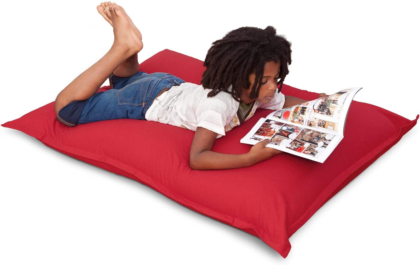 SMOOTHY Sitzsack Junior - XXL Kindersitzkissen Baumwolle - Feuer-Rot