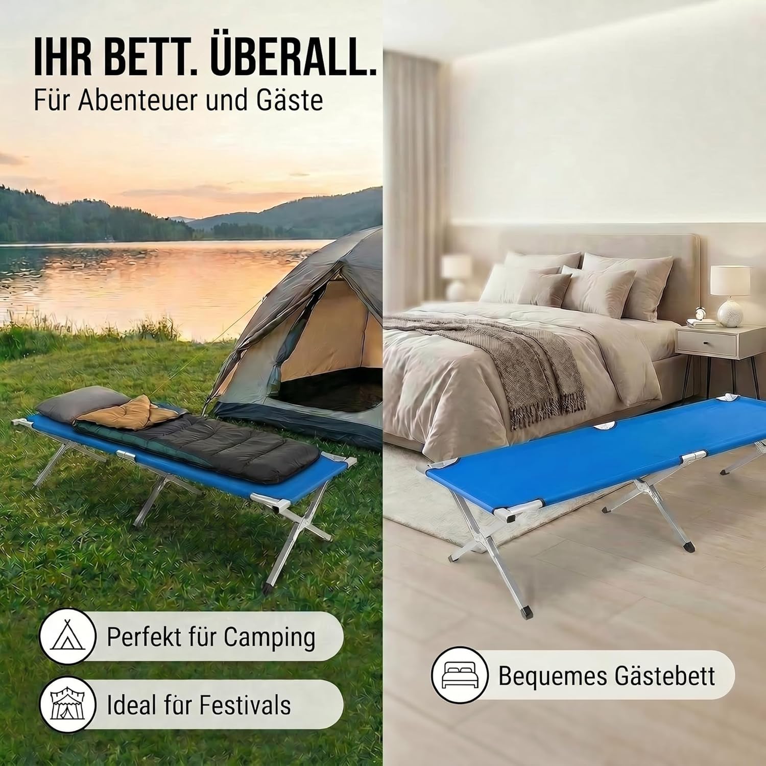 Faltbares Army Feldbett aus Aluminium - Stabiles Campingbett