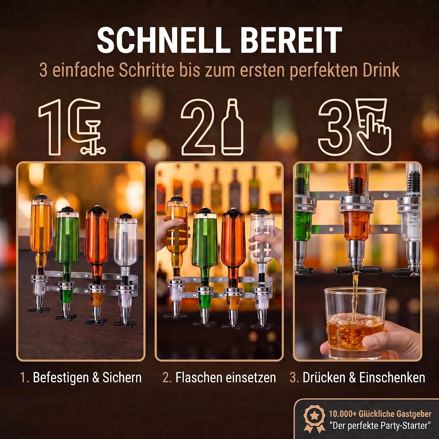 4-fach Wand-Spirituosenspender - Hochwertiger Bar-Butler & Portionierer
