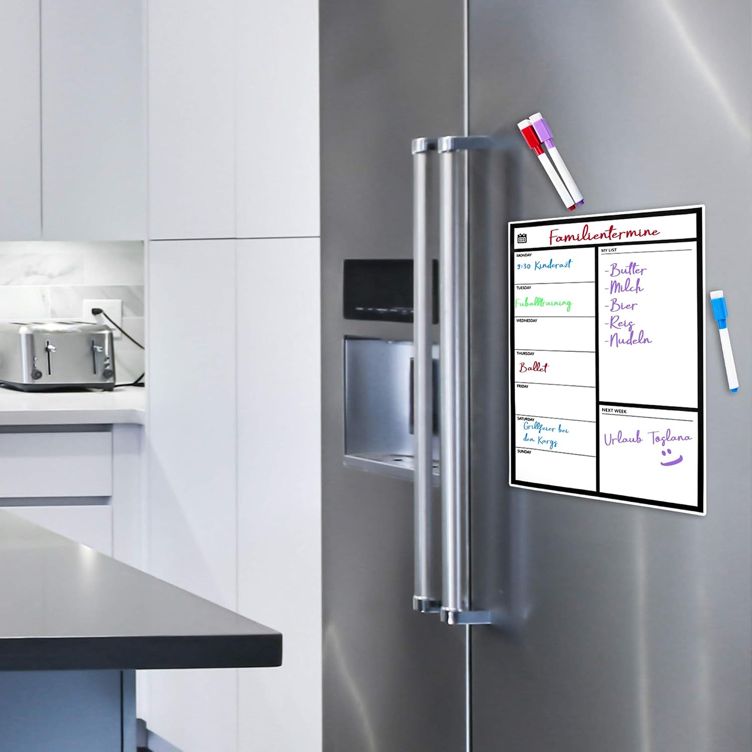 Magnetischer Wochenplaner für Kühlschrank - Whiteboard mit 4 Stiften
