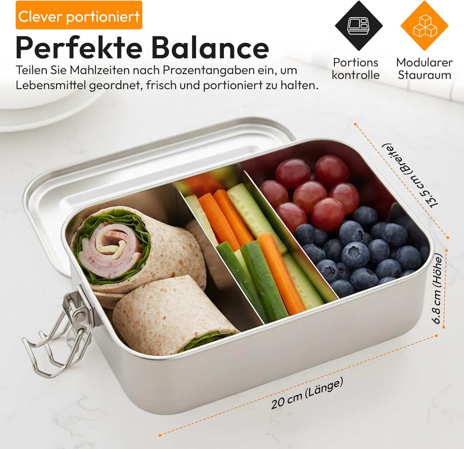 Edelstahl Lunchbox mit Baumwollbeutel – Auslaufsichere Bento-Box