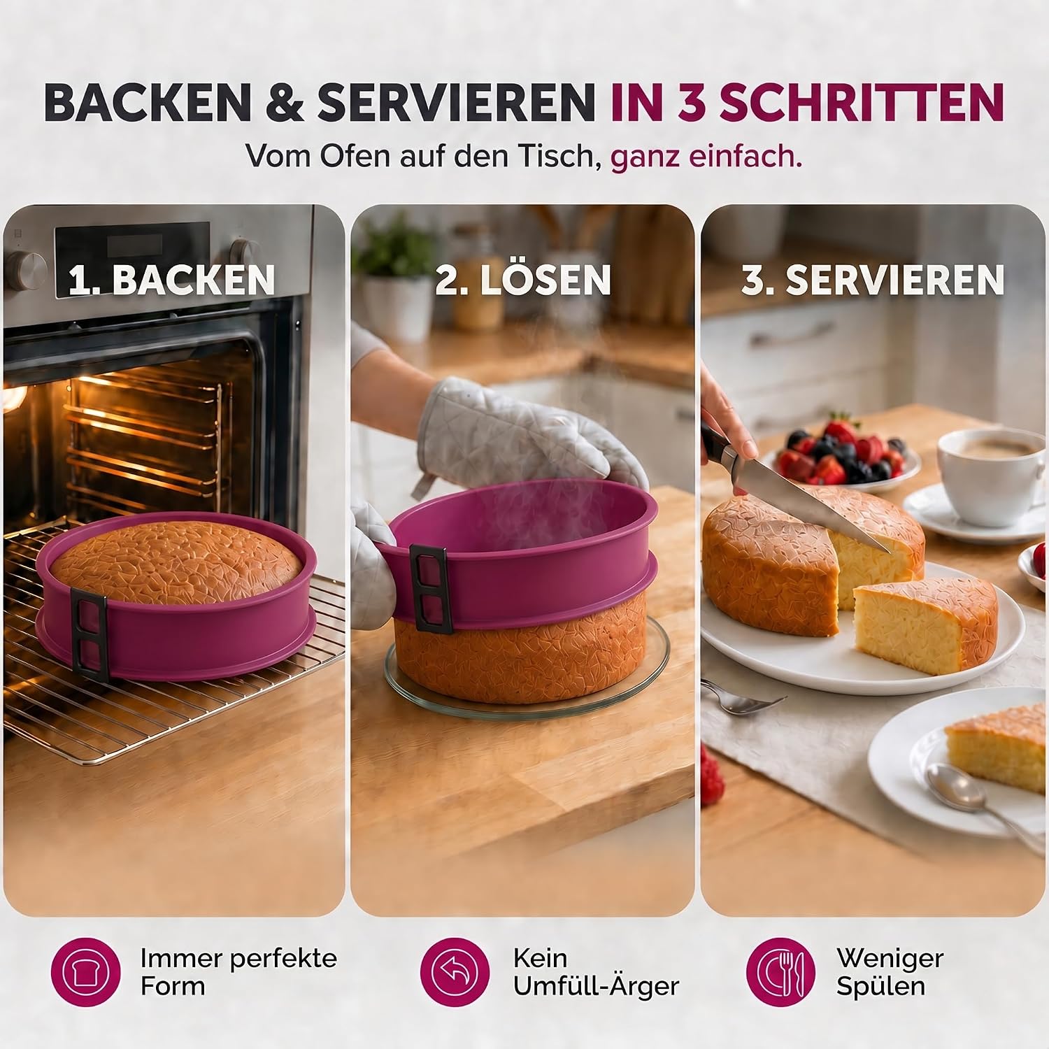 Silikon-Springform 23cm mit Glasboden – Auslaufsicher & Antihaft