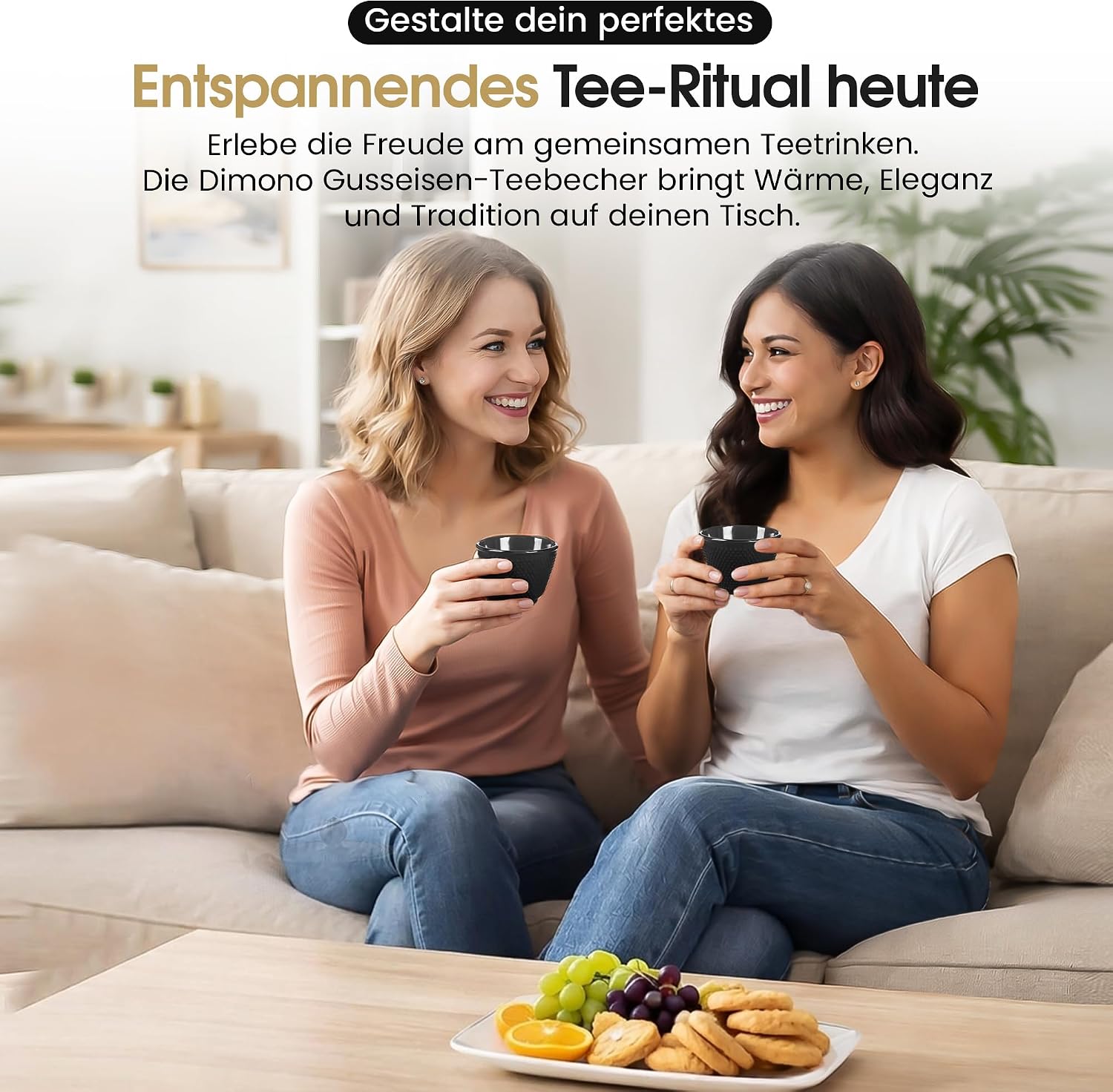 Traditionelle Gusseisen-Teebecher 2er Set - Asiatisches Design