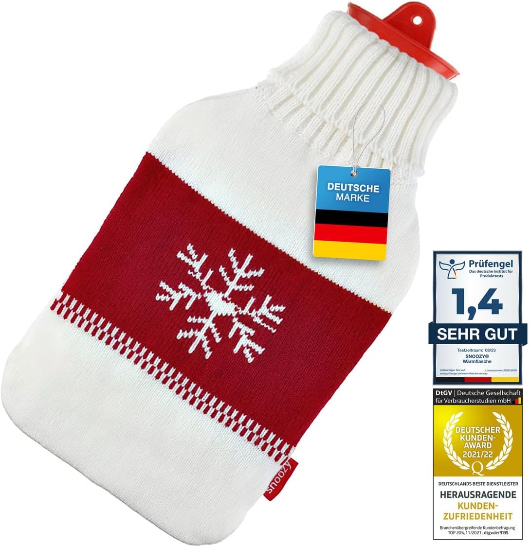 Snoozy 2L Wärmflasche mit Schneeflocken-Bezug – Kuschelig & Warm