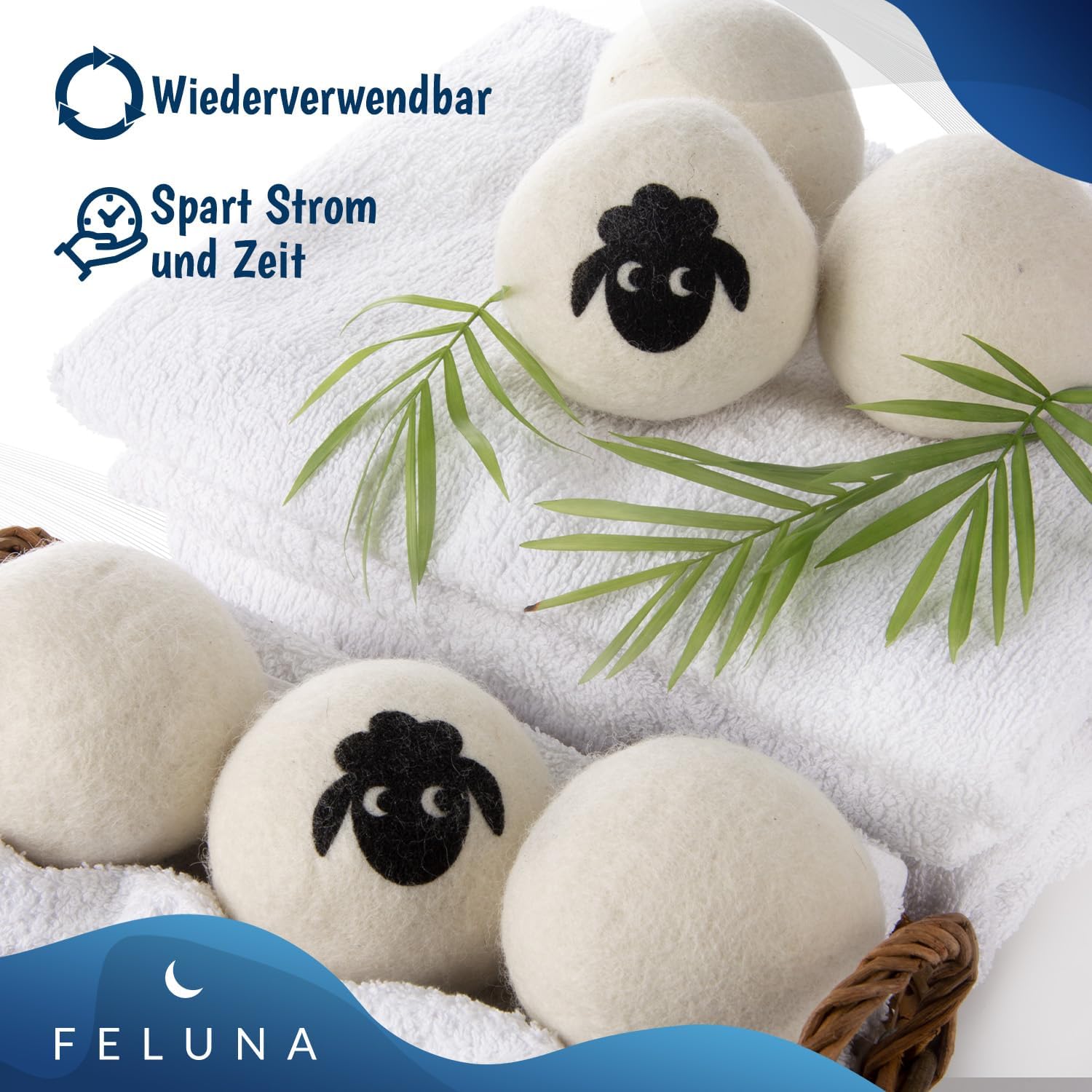 Trocknerbälle 6er Set - 100% Schafwolle für weiche Wäsche
