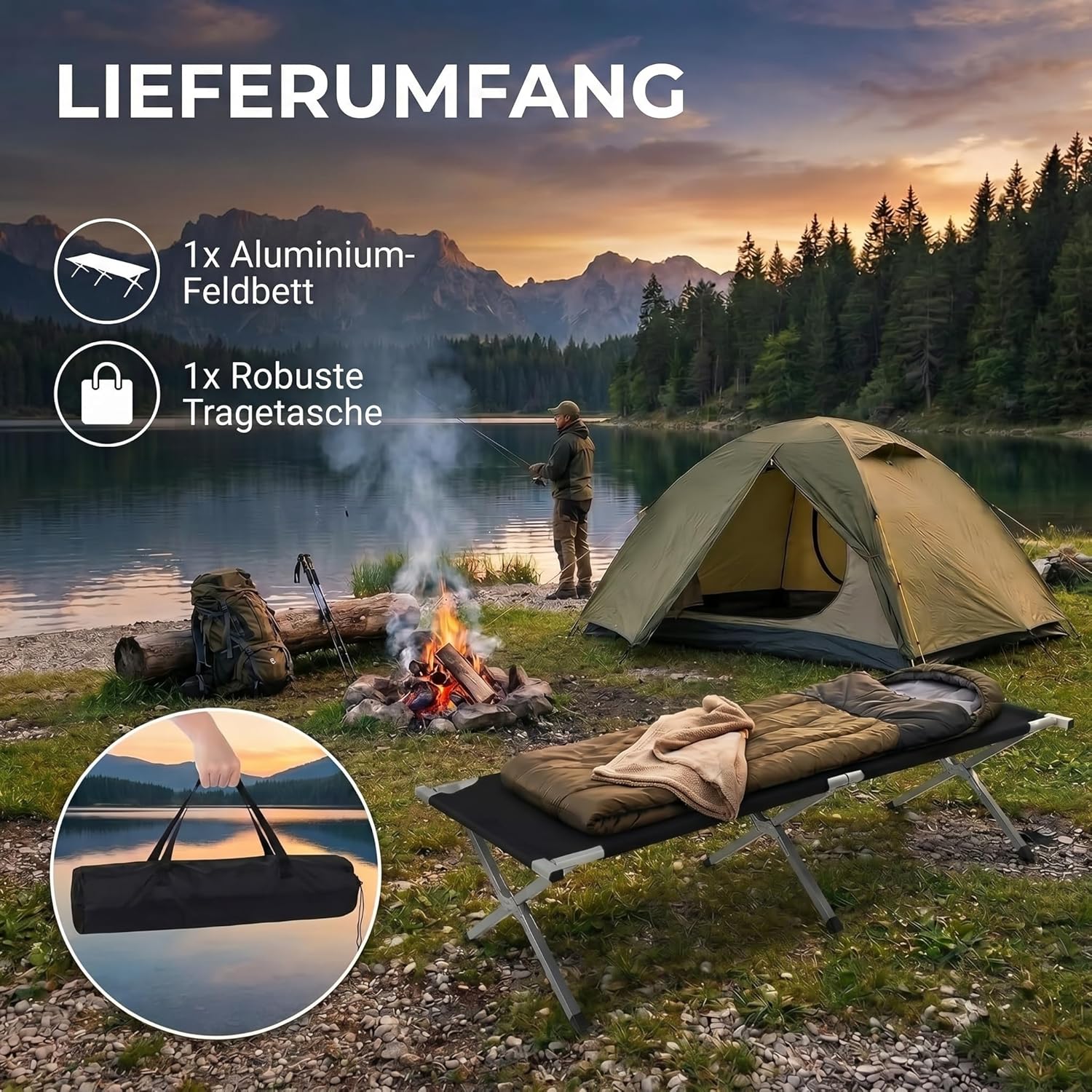 Faltbares Army Feldbett aus Aluminium - Stabiles Campingbett