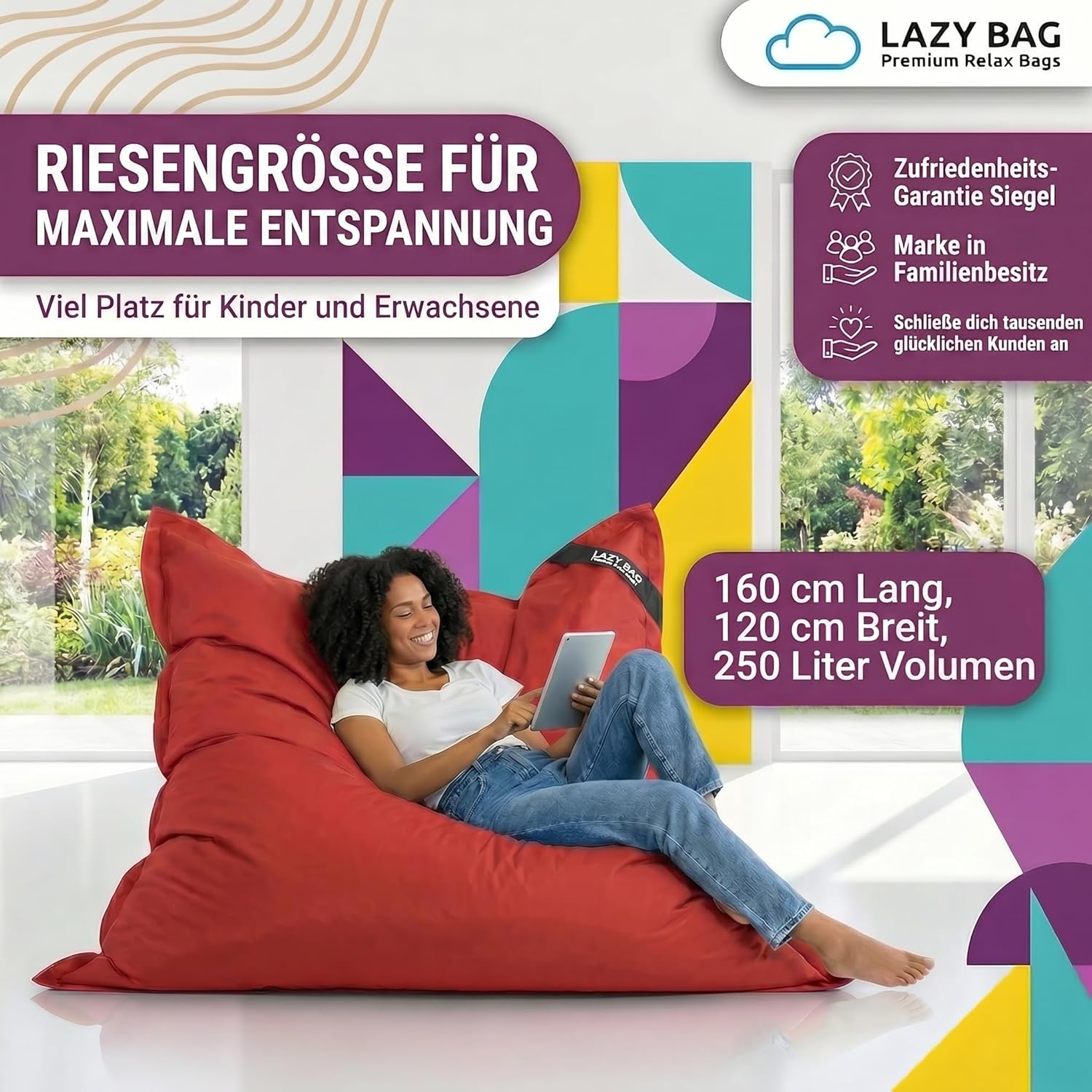 LazyBag Outdoor Sitzsack Junior – Wasserfestes Sitzkissen für Kinder