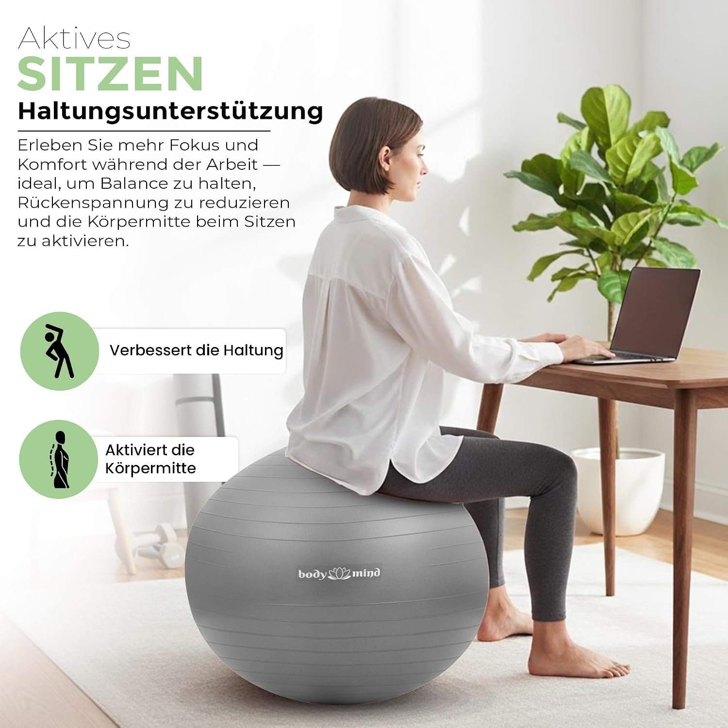 Body & Mind Gymnastikball mit Pumpe - Anti-Burst Pilates & Sitzball