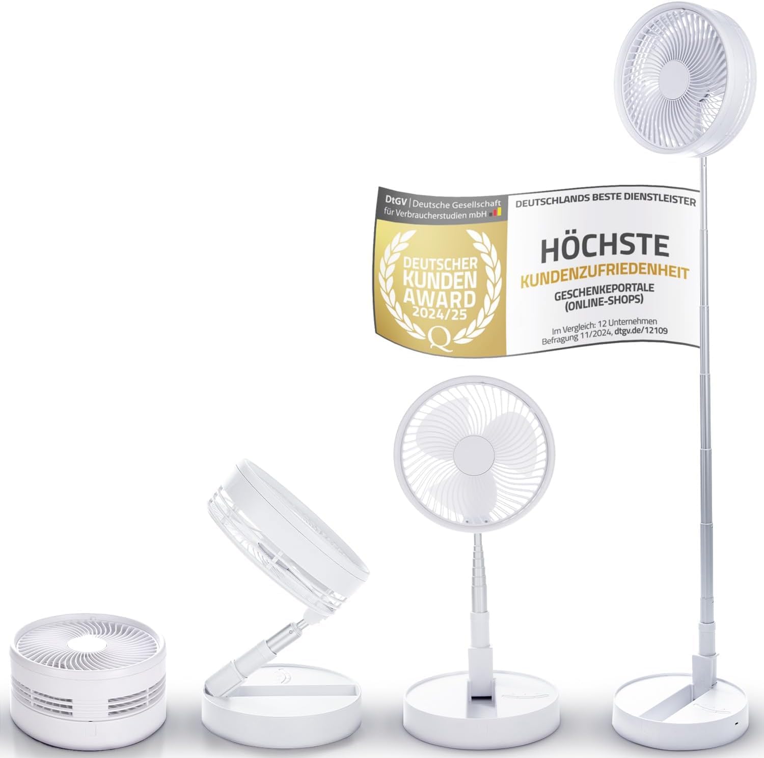 Kabelloser Tischventilator 7200 mAh Akku - Mini USB Ventilator Lüfter 3 Stufen