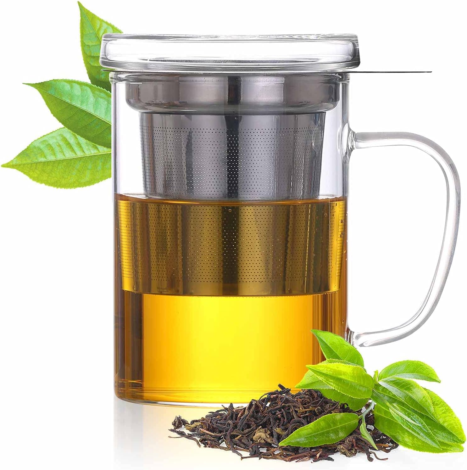 Teebereiter Deluxe - Teeglas mit Glasfilter und Deckel, 470 ml
