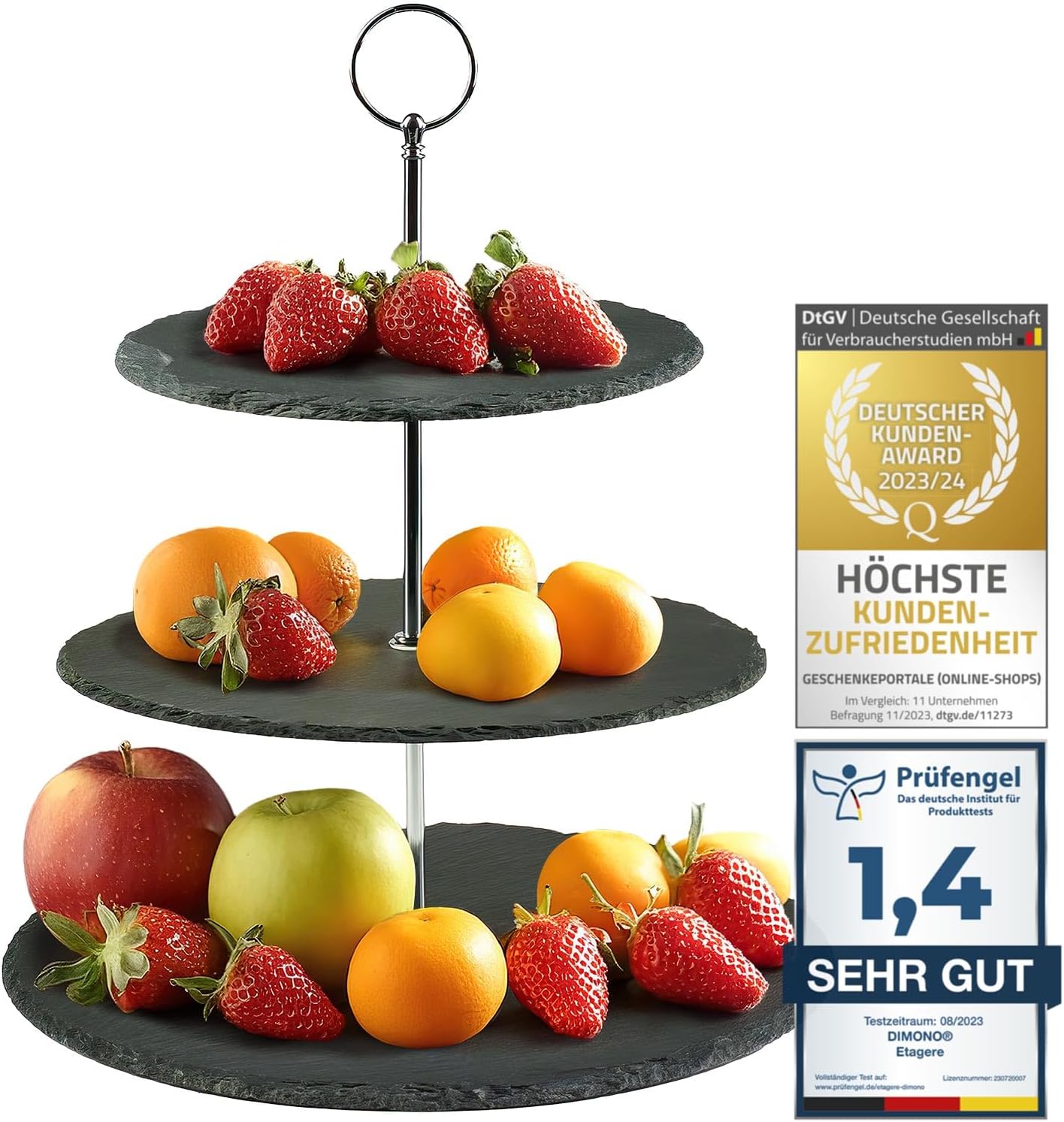 Etagere 3-stöckig aus Naturschiefer - Servierständer für Snacks
