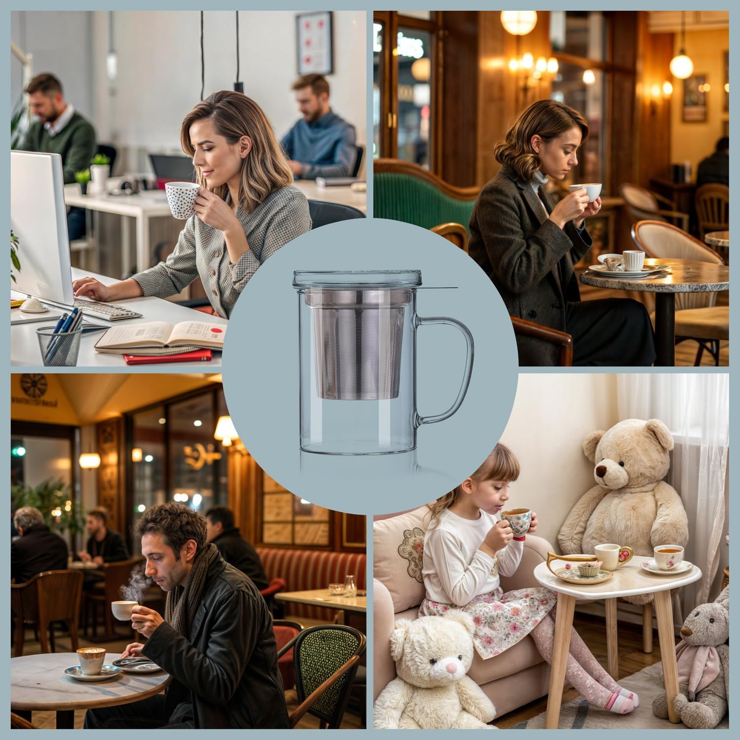 Teebereiter Deluxe - Teeglas mit Glasfilter und Deckel, 470 ml