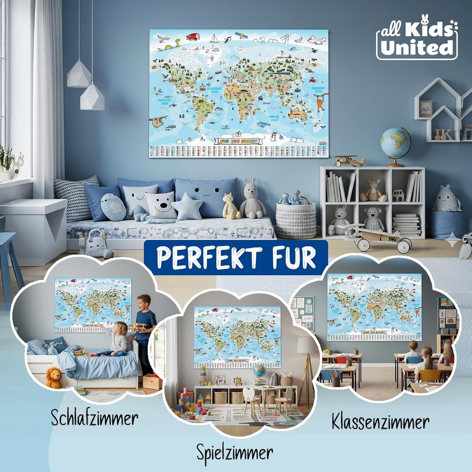 Kinder Weltkarte XXL - 140x100cm Lernposter für Kinder