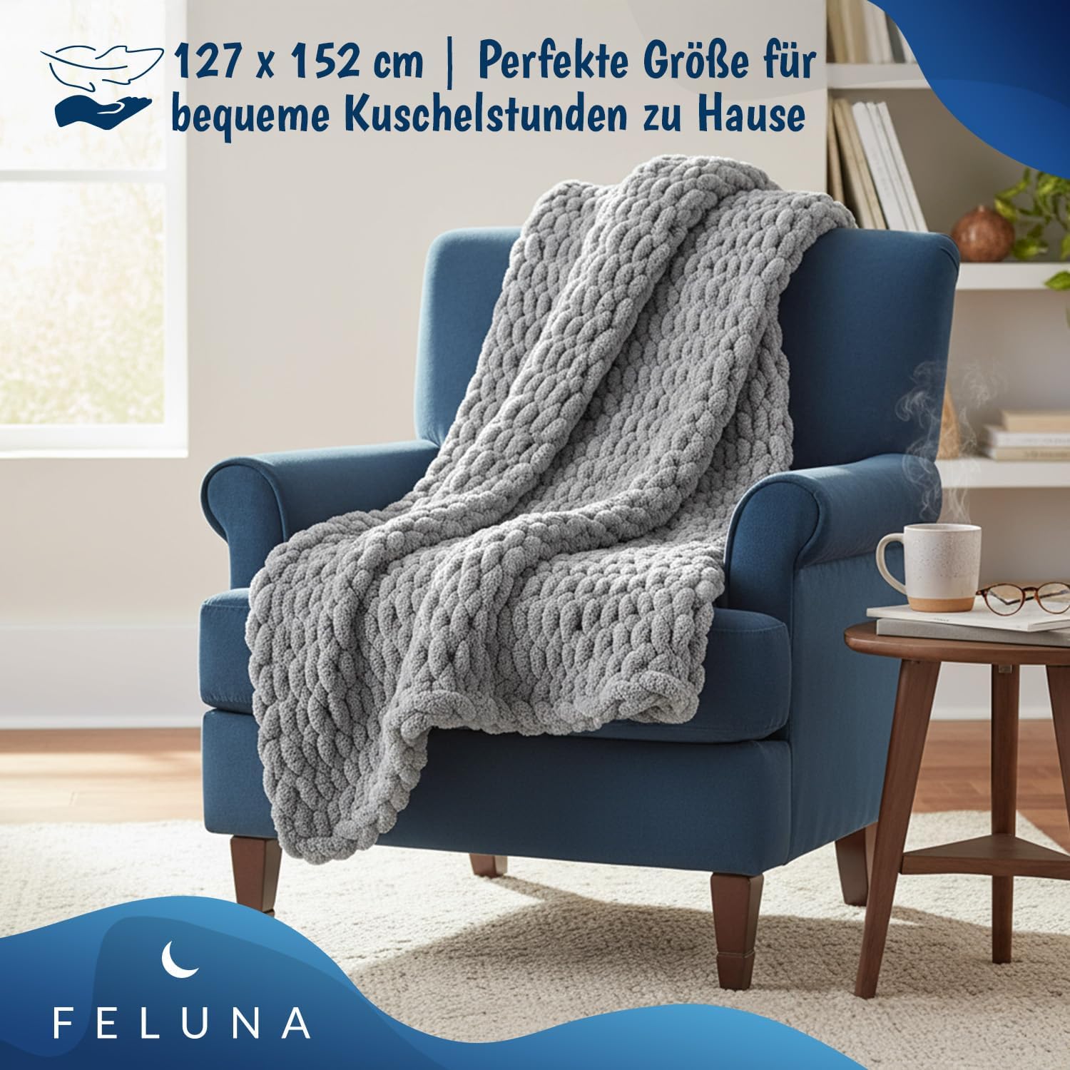 Feluna Grob gestrickte Kuscheldecke – Flauschige Wohndecke XXL