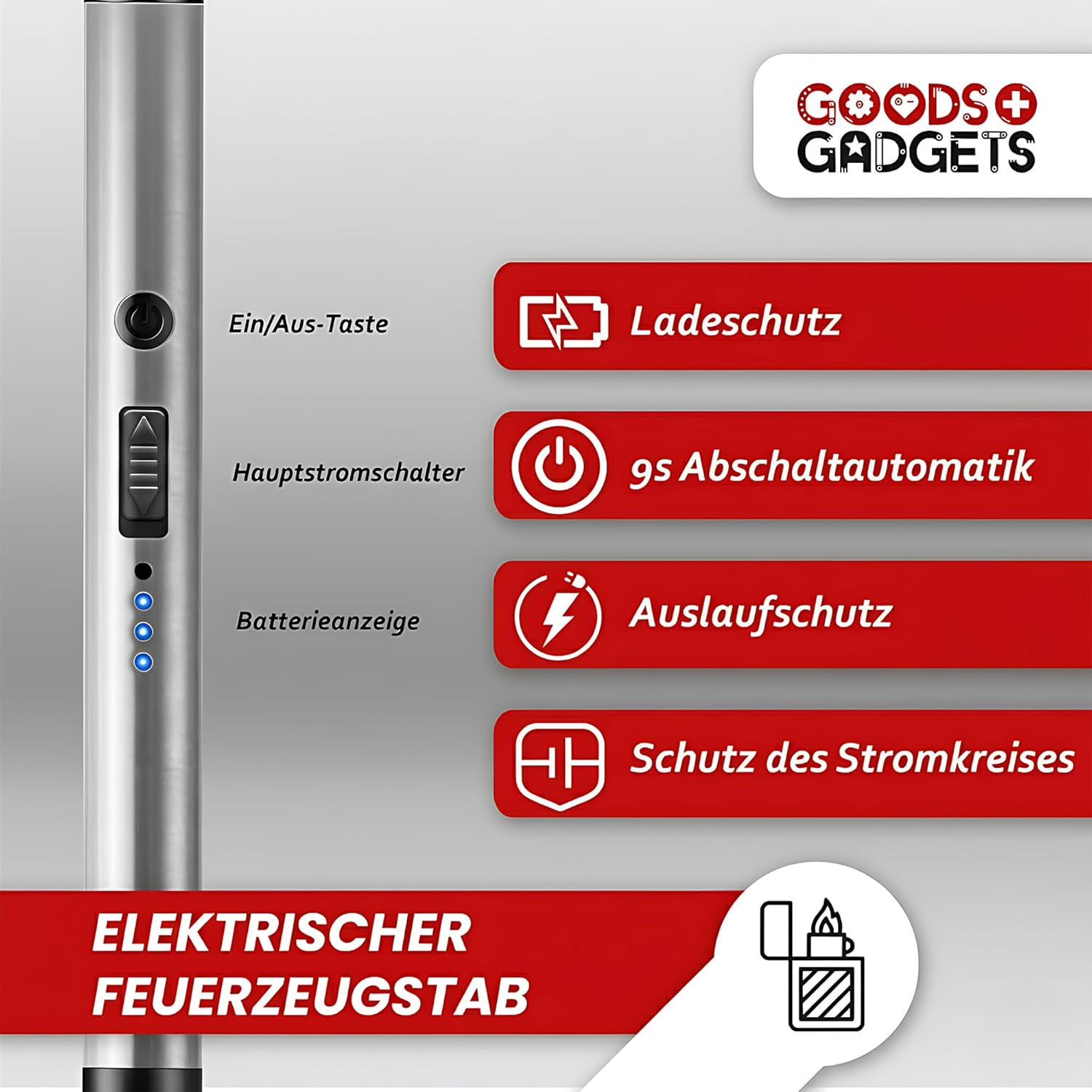 Elektrisches Stabfeuerzeug 360° USB-aufladbar Windfestes Lichtbogen