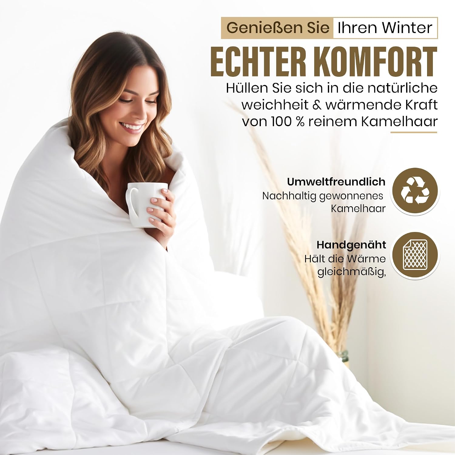 Hochwertige Kamelhaar-Ganzjahresdecke – Temperaturregulierend & weich
