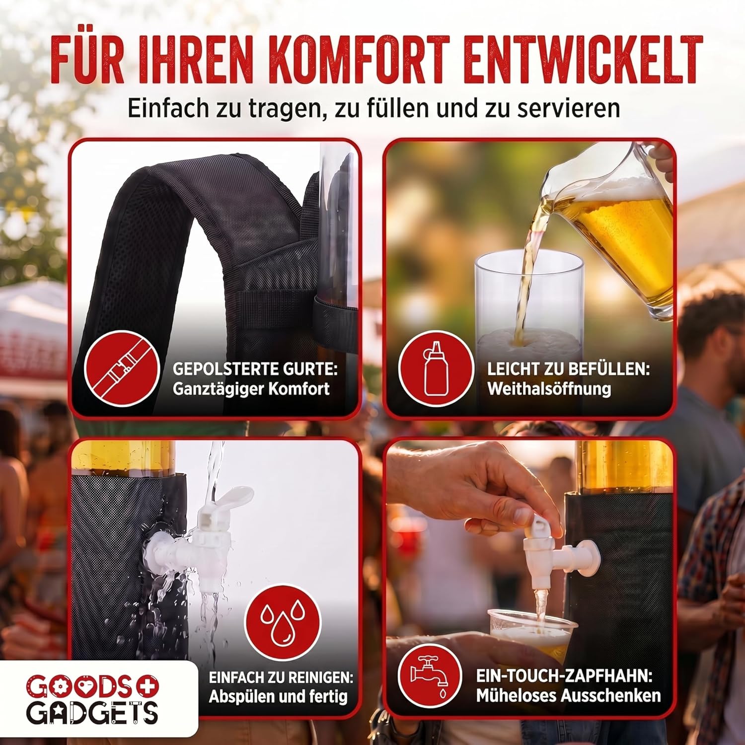 Bier-Rucksack mit Zapfsystem - 3 Liter Getränke-Rucksack für Partys