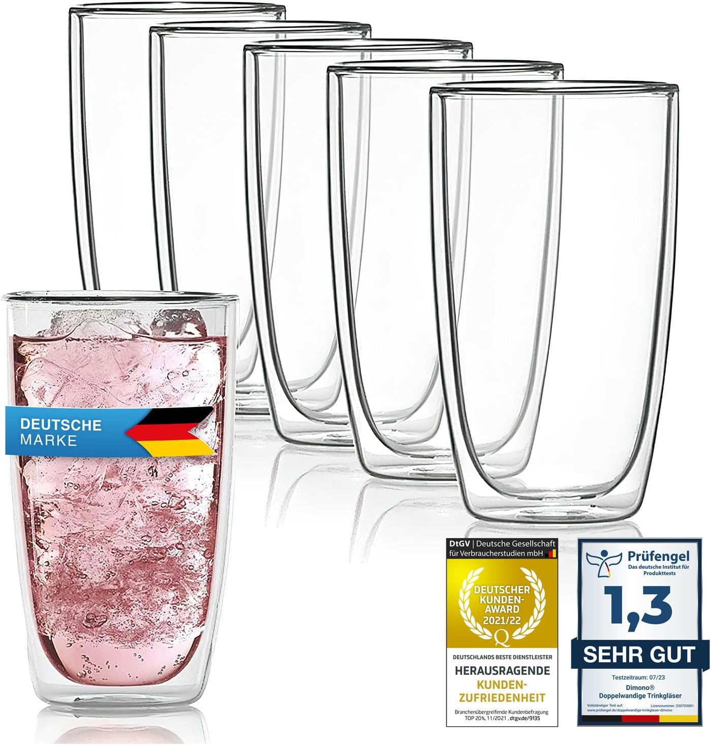Dimono Thermo-Longdrinkglas 450ml - Doppelwandiges Isolierglas