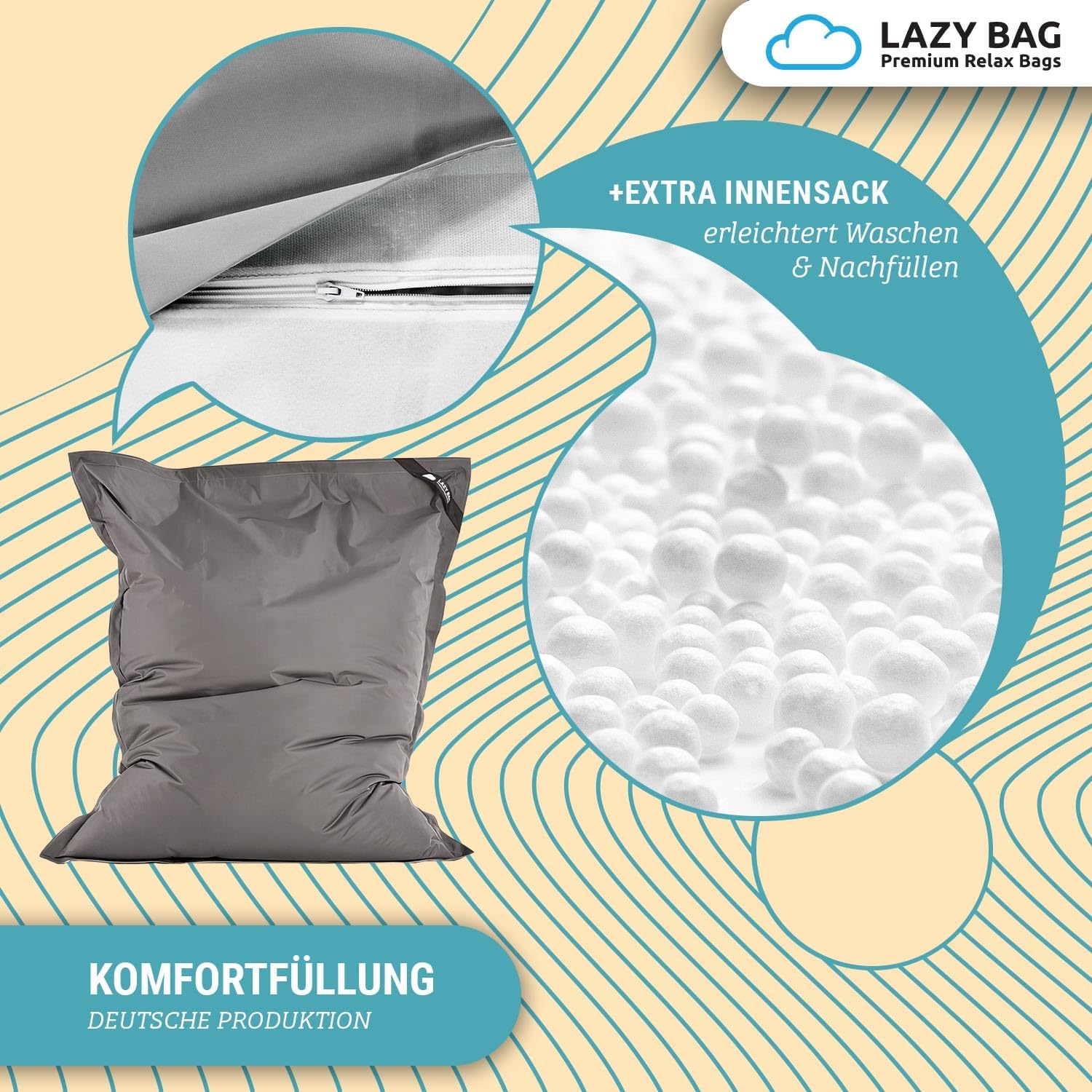LazyBag Outdoor Sitzsack Junior – Wasserfestes Sitzkissen für Kinder