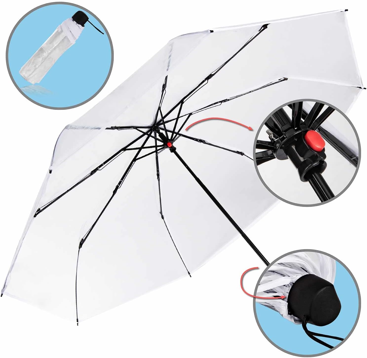 Transparenter Regenschirm 100cm - Durchsichtiger Stockschirm Elegant