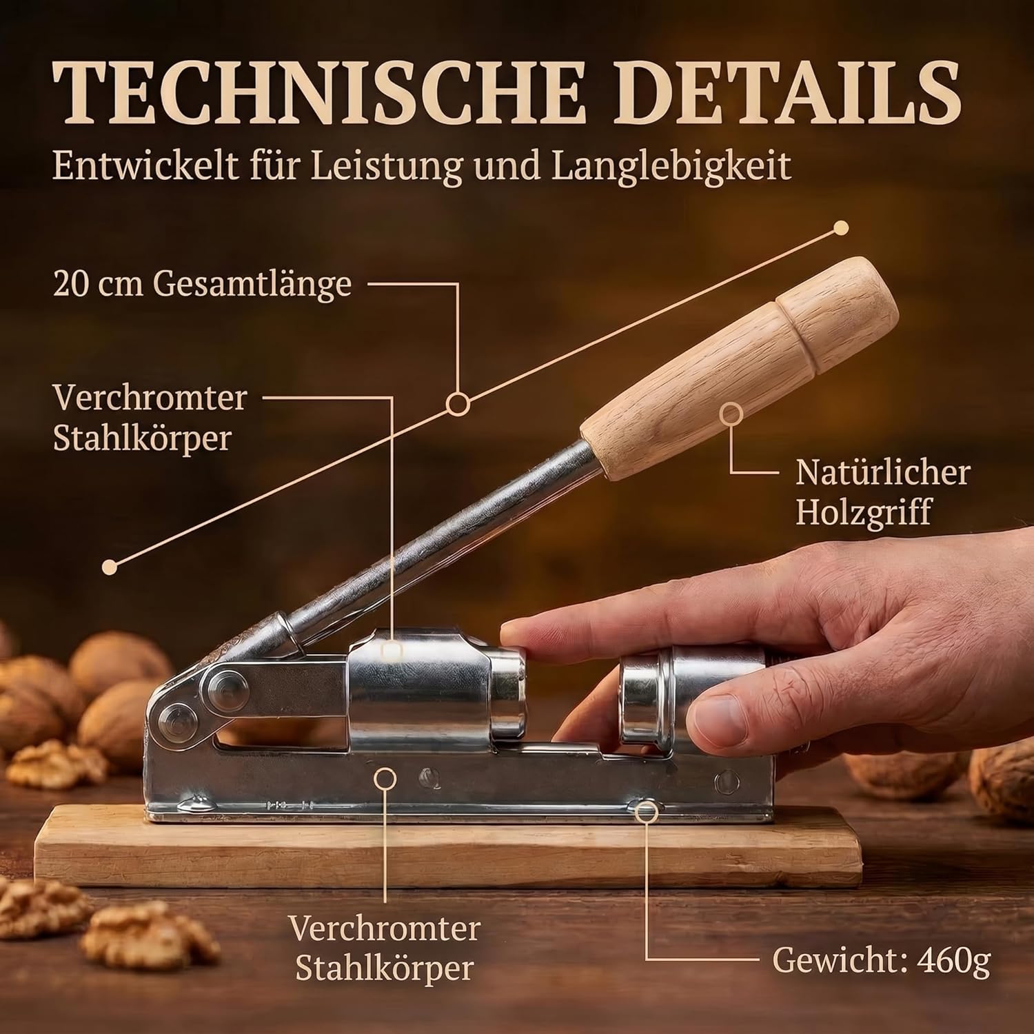 Retro Nussknacker aus Edelstahl mit Hebel-Funktion - Verstellbar