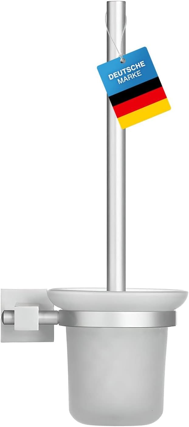 Edelstahl WC-Garnitur mit Chrom-Halter & Glas-Behälter